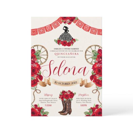 Red Charro Quinceanera Papel Picado Western Rose
