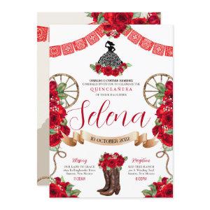 Red Charro Quinceanera Papel Picado Western Roses