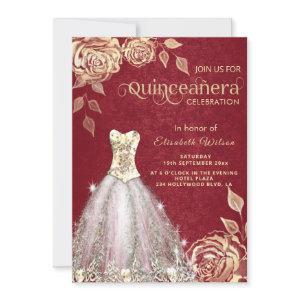 Red chic Gold roses trendy  dress Quinceañera