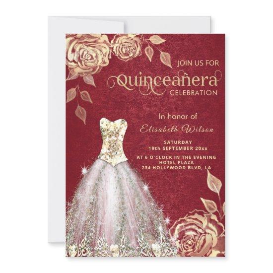 Red chic Gold roses trendy  dress Quinceañera