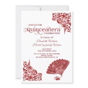 Red Chic hand fan romantic roses  Quinceañera