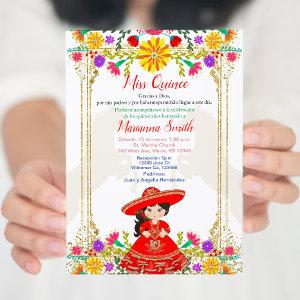 Red Colorful Mexican Floral Quinceañera   Invitati