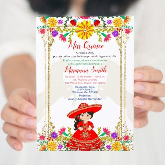 Red Colorful Mexican Floral Quinceañera   Invitati