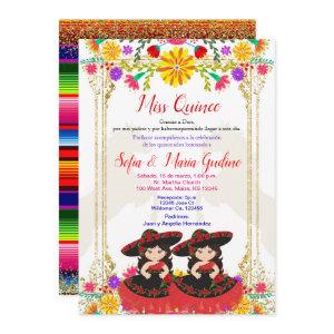 Red Colorful Mexican Floral Twin Quinceañera