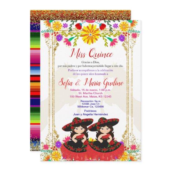 Red Colorful Mexican Floral Twin Quinceañera