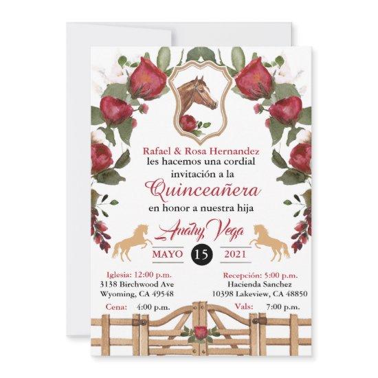 Red Cowgirl Western , Quinceanera Invite