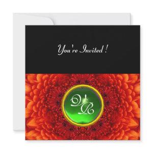 RED DAHLIA,EMERALD,bright green black yellow