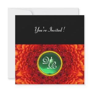 RED DAHLIA, JADE ,bright green black yellow