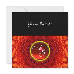 RED DAHLIA, RUBY monogram ,bright  black