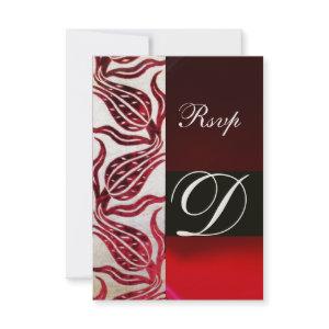 RED DAMASK VELVET TULIPS MONOGRAM Burgundy Gold RSVP Card