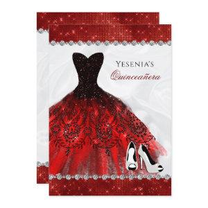 Red Diamond Sparkle Glam Quinceañera