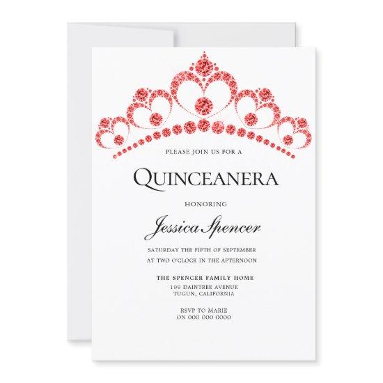 Red Diamond Tiara Quinceanera Party Invite