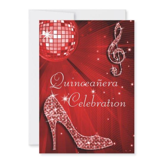 Red Disco Ball and Sparkle Heels Quinceañera
