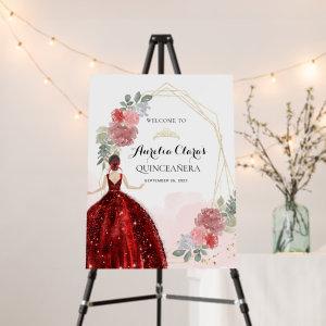 Red Dress Floral Geometric Quinceañera Birthday Foam Board