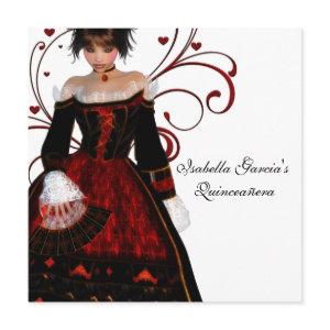 Red Dress Heart Swirls Elegant White Quinceanera