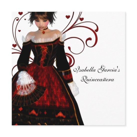 Red Dress Heart Swirls Elegant White Quinceanera