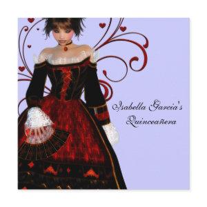 Red Dress Heart Swirls Purple Quinceanera