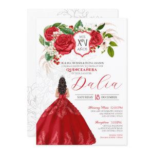 Red Elegance Bold Roses Crest Formal Quinceañera