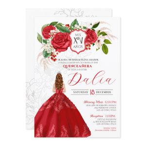 Red Elegance Bold Roses Crest Formal Quinceañera
