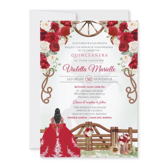 Red Elegant Rustic Western Charro Quinceanera V3