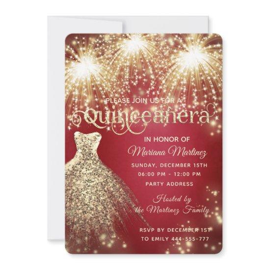 Red fancy firework gold sparkle dress