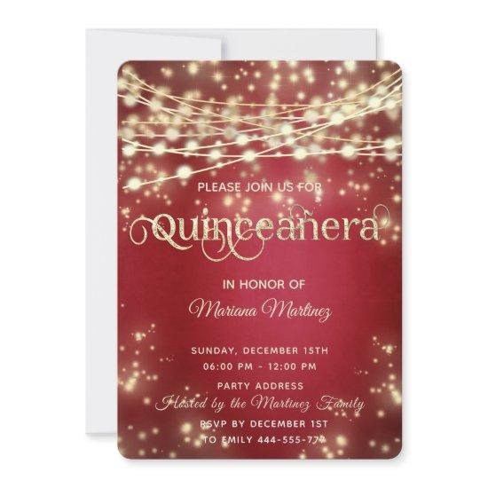 Red fancy String lights gold sparkle