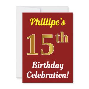 Red, Faux Gold 15th Birthday Celebration + Name