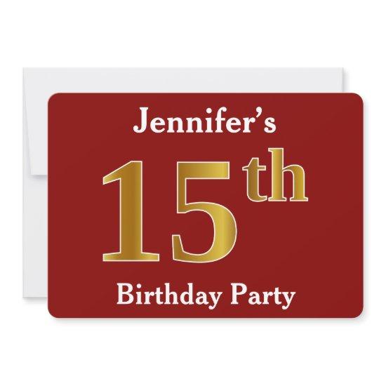 Red, Faux Gold 15th Birthday Party + Custom Name