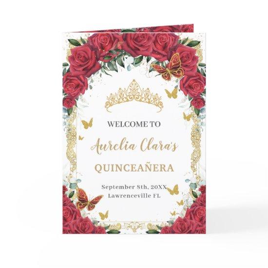Red Floral Butterflies Quinceañera Order of Events Program