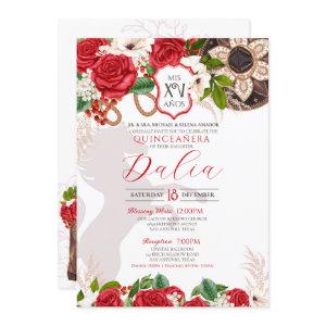 Red Floral Crest Rose Charro Quinceañera