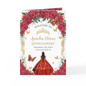 Red Floral Dress Gold Quinceañera Order of Events Program
