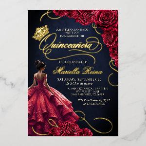 Red Floral Dress Quinceañera Foil