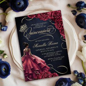 Red Floral Dress Quinceañera