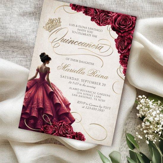 Red Floral Dress Quinceañera