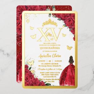 Red Floral Dress Quinceañera Quince 15 XV Gold Foil