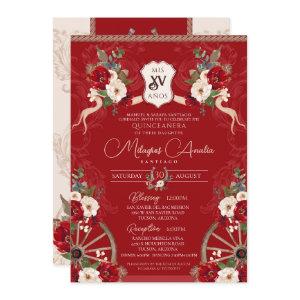 Red Floral Elegant Baroque Charra Quinceañera