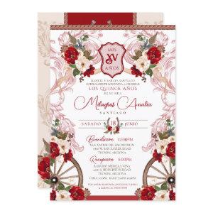 Red Floral Elegant Baroque Charro Quinceañera