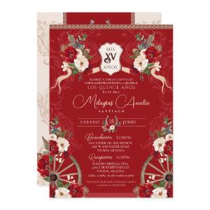 Red Floral Elegant Baroque Charro Quinceanera