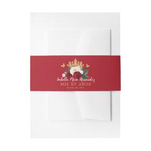 Red Floral Gold Crown Quinceañera  Belly Band