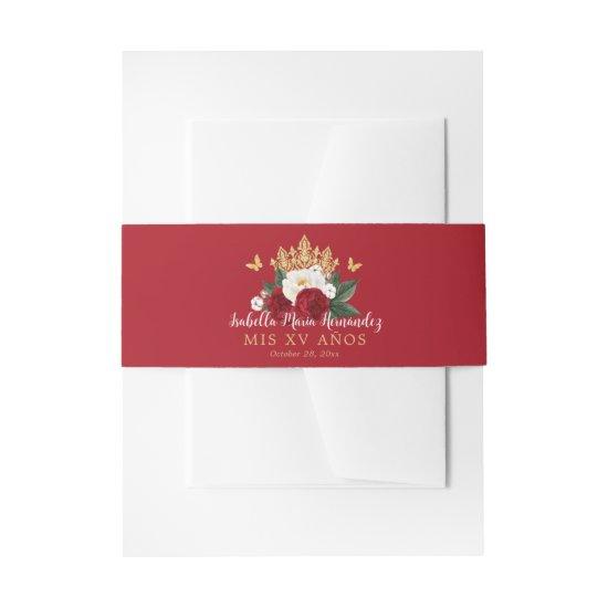 Red Floral Gold Crown Quinceañera  Belly Band