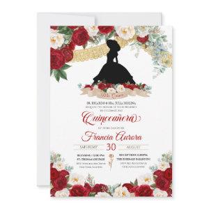 Red Floral Gold Elegant Charro Quince Birthday