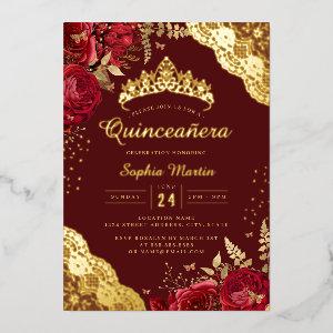 Red Floral Lace Quinceanera  Foil