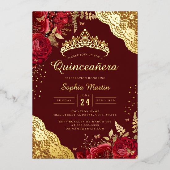 Red Floral Lace Quinceanera  Foil