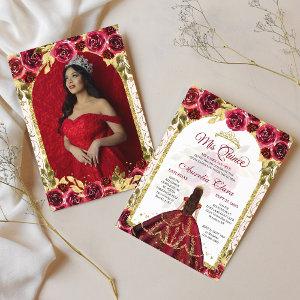 Red Floral Princess Gold Arch Photo Quinceanera
