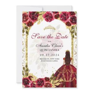 Red Floral Princess Gold Arch Quinceanera Announcement