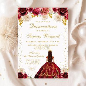 Red Floral Princess Quinceañera