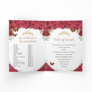 Red Floral Princess Quinceañera Order of Events Program