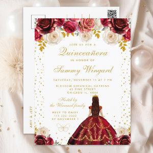 Red Floral Princess Quinceañera Postcard