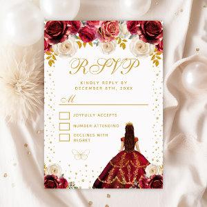 Red Floral Princess Quinceañera RSVP Card