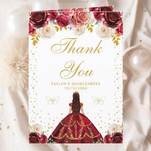 Red Floral Princess Quinceañera Thank You Card